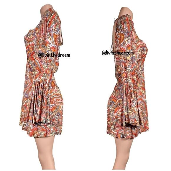 Luli Fama ANDALUZ V Neck Bell Sleeve Short Dress SZ L $145 - Picture 7 of 11